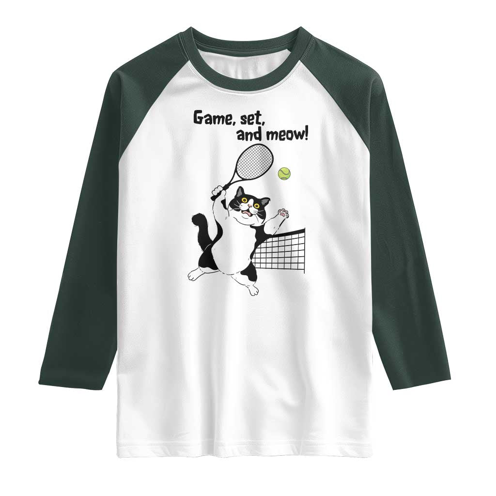 Funny Chubby Cat Tennis Raglan Shirt Game Set And Meow - Wonder Print Shop