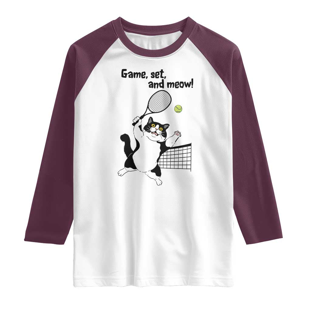 Funny Chubby Cat Tennis Raglan Shirt Game Set And Meow - Wonder Print Shop