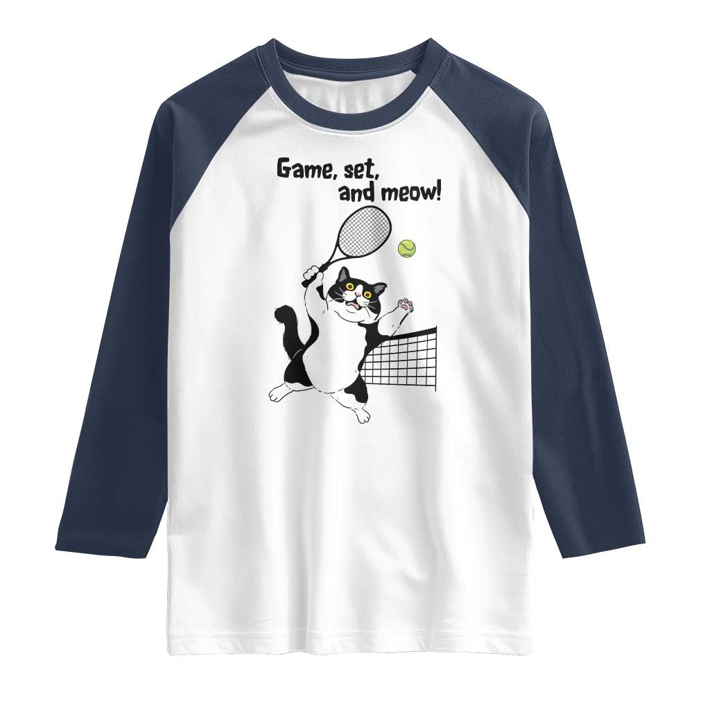 Funny Chubby Cat Tennis Raglan Shirt Game Set And Meow - Wonder Print Shop