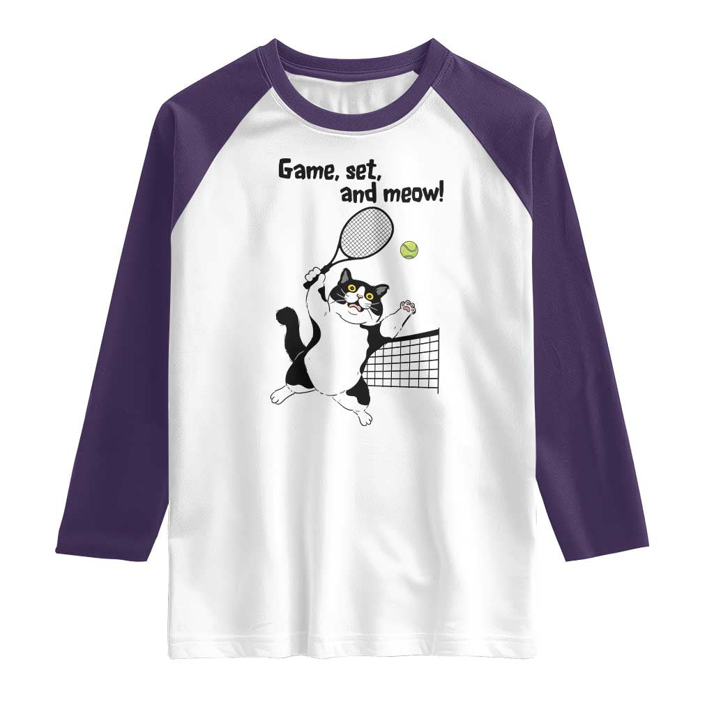 Funny Chubby Cat Tennis Raglan Shirt Game Set And Meow - Wonder Print Shop