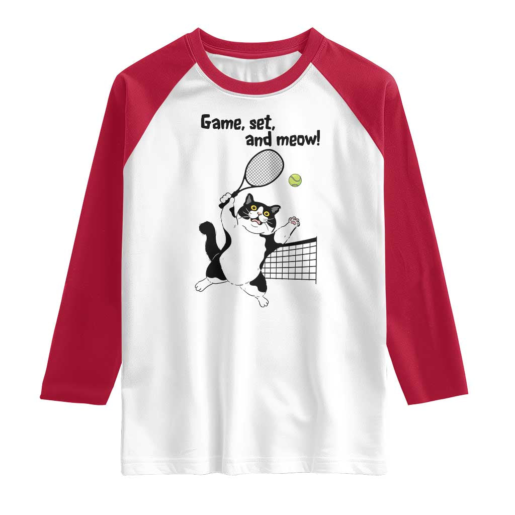 Funny Chubby Cat Tennis Raglan Shirt Game Set And Meow - Wonder Print Shop