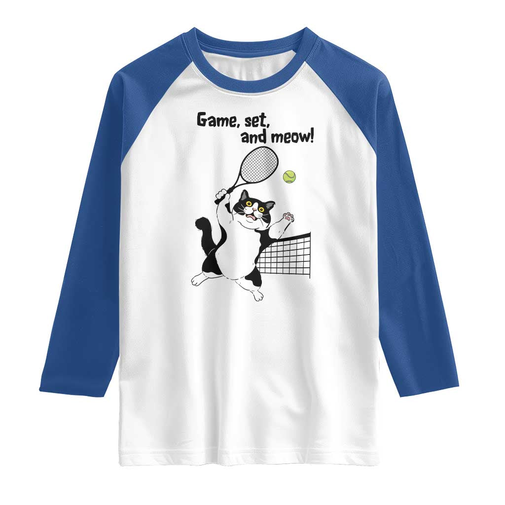 Funny Chubby Cat Tennis Raglan Shirt Game Set And Meow - Wonder Print Shop