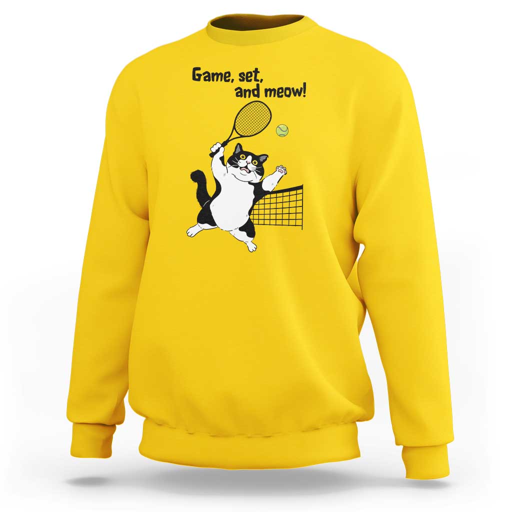 Funny Chubby Cat Tennis Sweatshirt Game Set And Meow - Wonder Print Shop