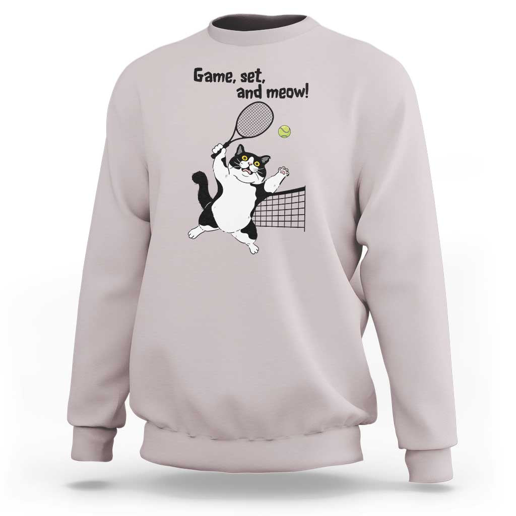 Funny Chubby Cat Tennis Sweatshirt Game Set And Meow - Wonder Print Shop