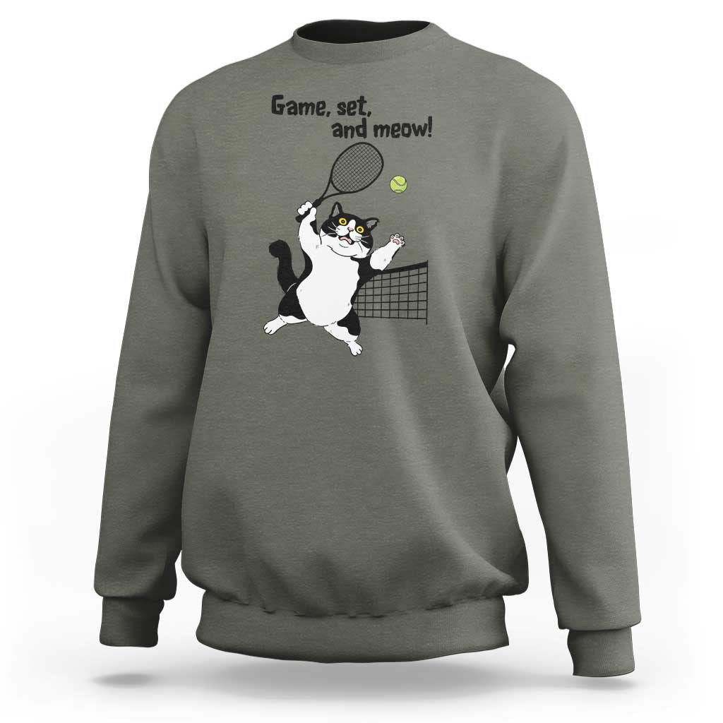 Funny Chubby Cat Tennis Sweatshirt Game Set And Meow - Wonder Print Shop