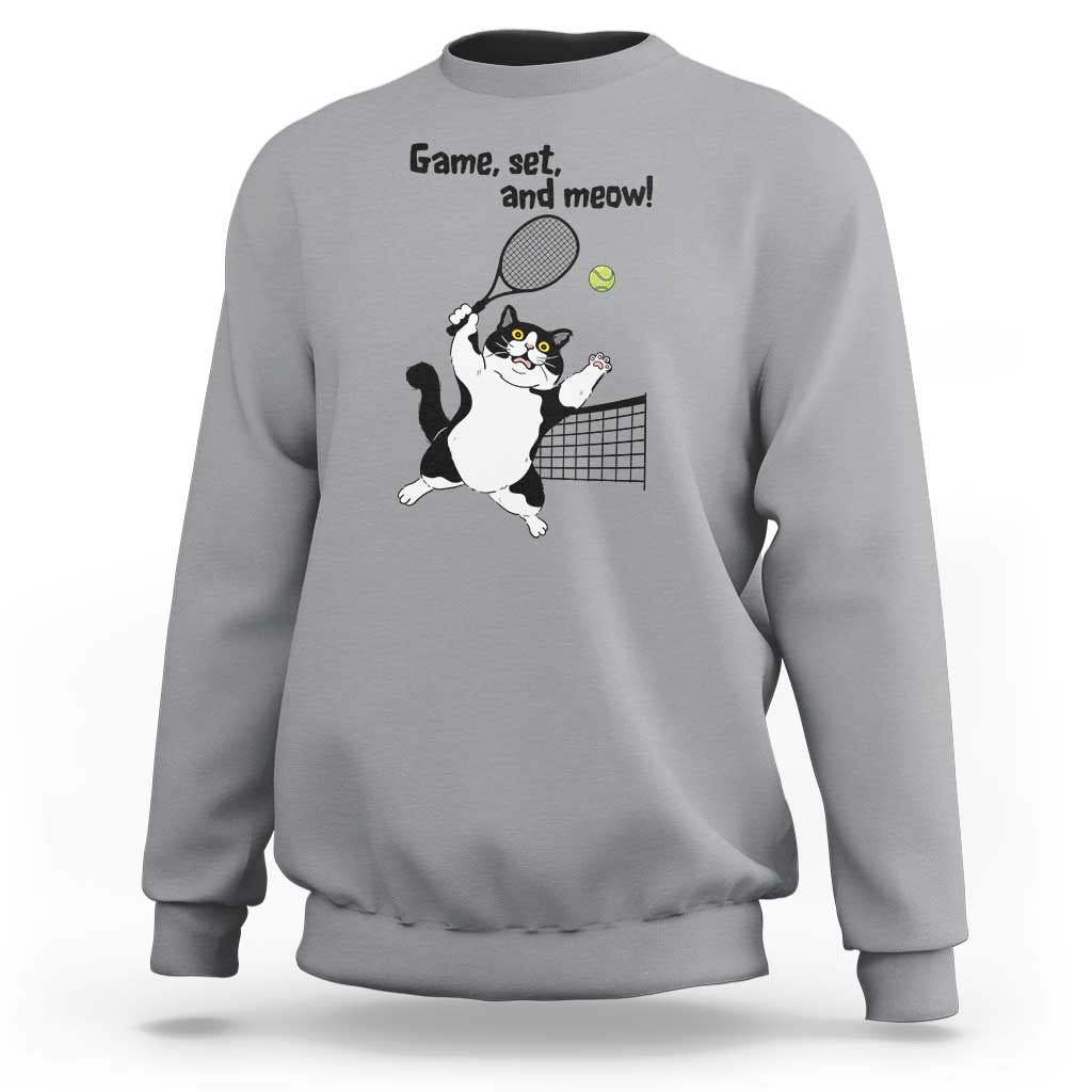 Funny Chubby Cat Tennis Sweatshirt Game Set And Meow - Wonder Print Shop