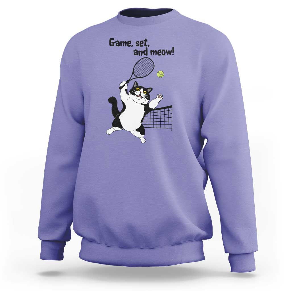 Funny Chubby Cat Tennis Sweatshirt Game Set And Meow - Wonder Print Shop
