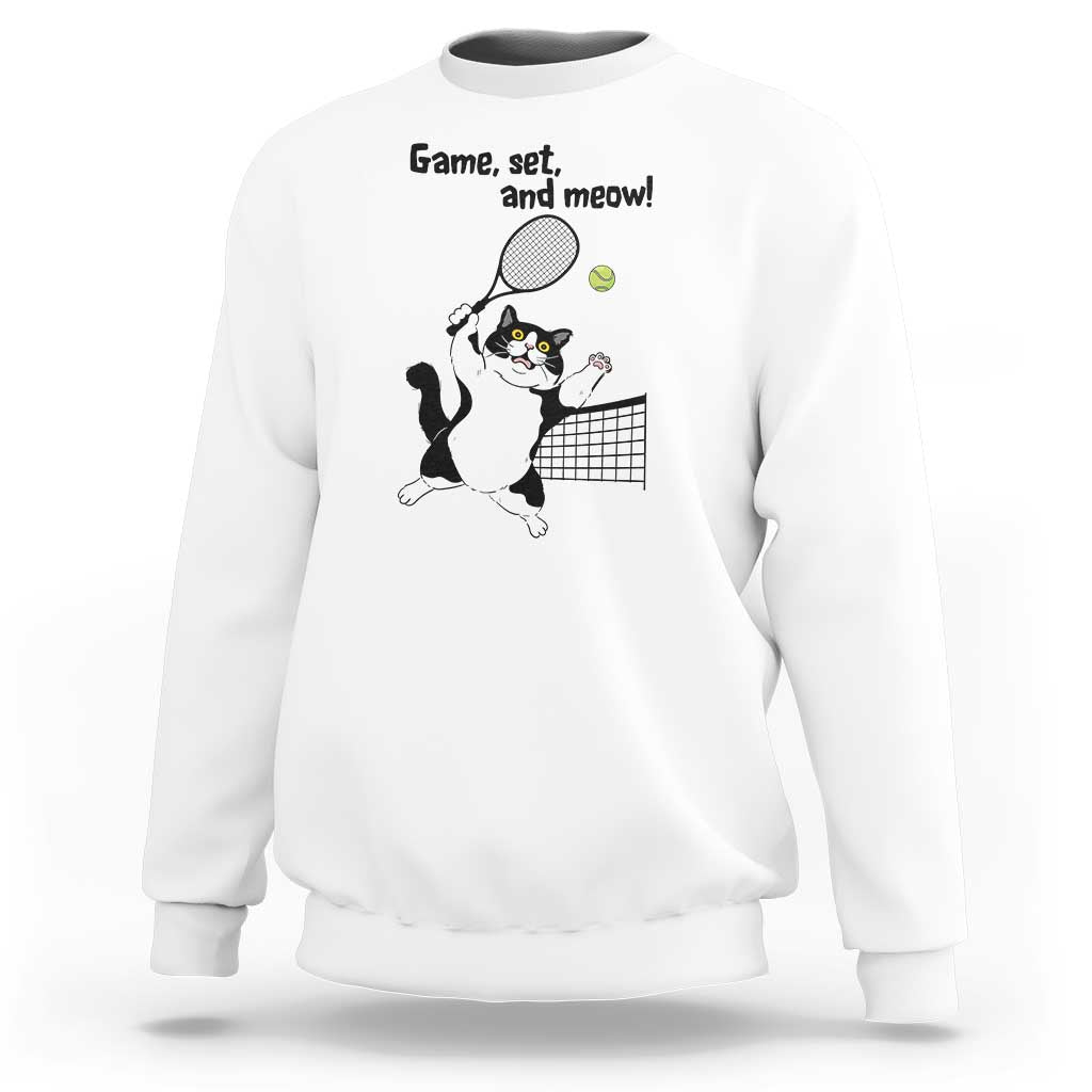 Funny Chubby Cat Tennis Sweatshirt Game Set And Meow - Wonder Print Shop