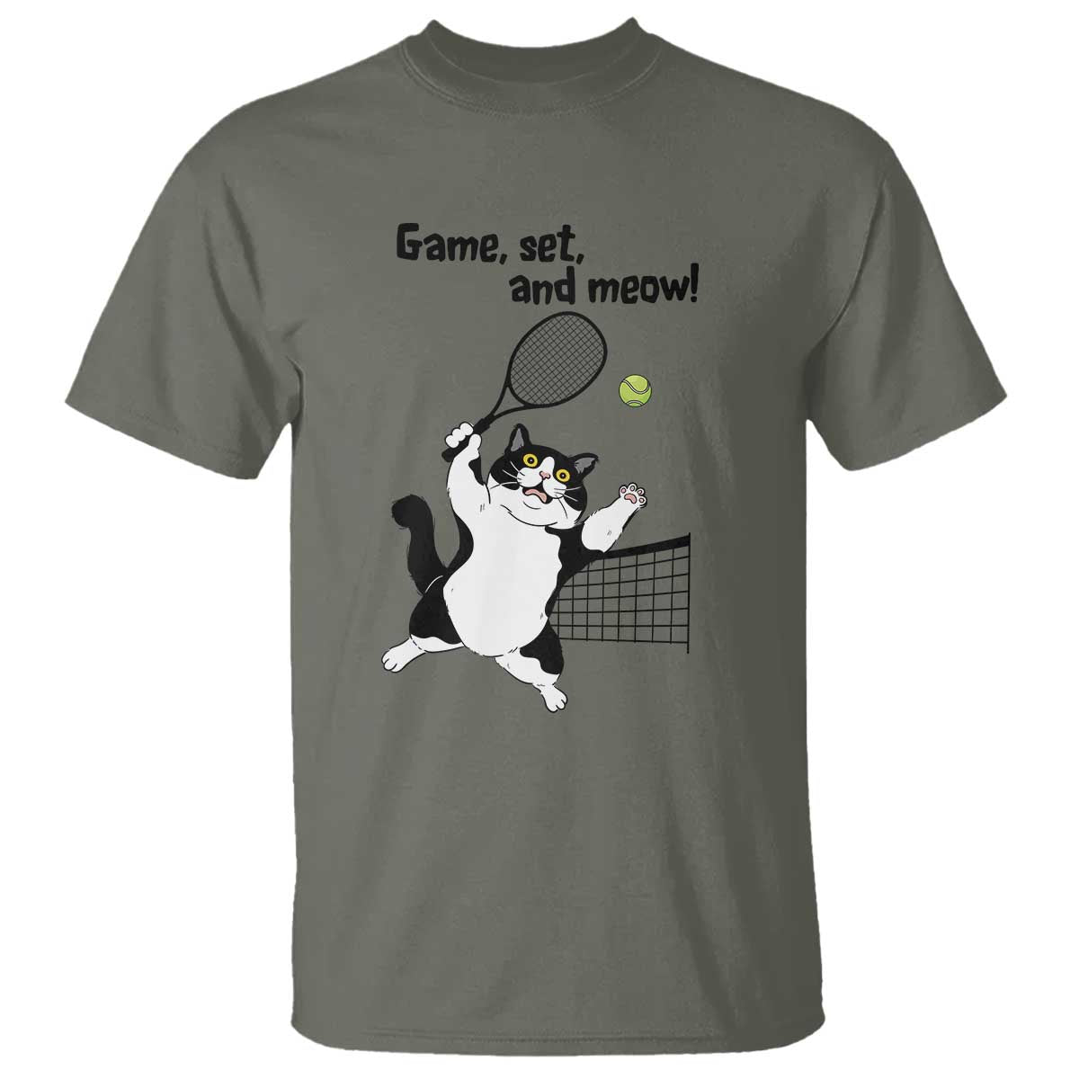 Funny Chubby Cat Tennis T Shirt Game Set And Meow - Wonder Print Shop