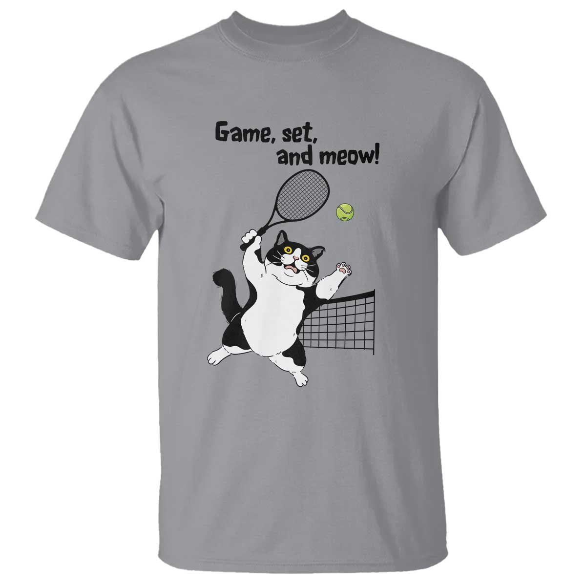 Funny Chubby Cat Tennis T Shirt Game Set And Meow - Wonder Print Shop