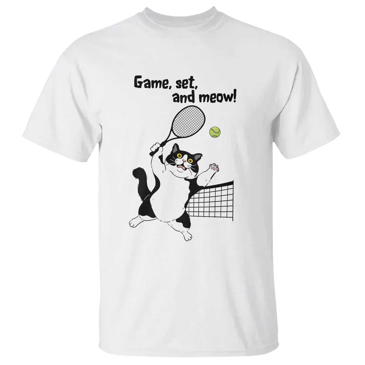 Funny Chubby Cat Tennis T Shirt Game Set And Meow - Wonder Print Shop