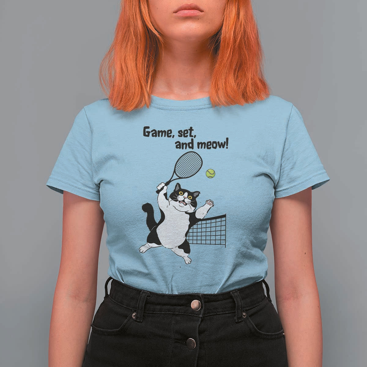 Funny Chubby Cat Tennis T Shirt For Women Game Set And Meow - Wonder Print Shop