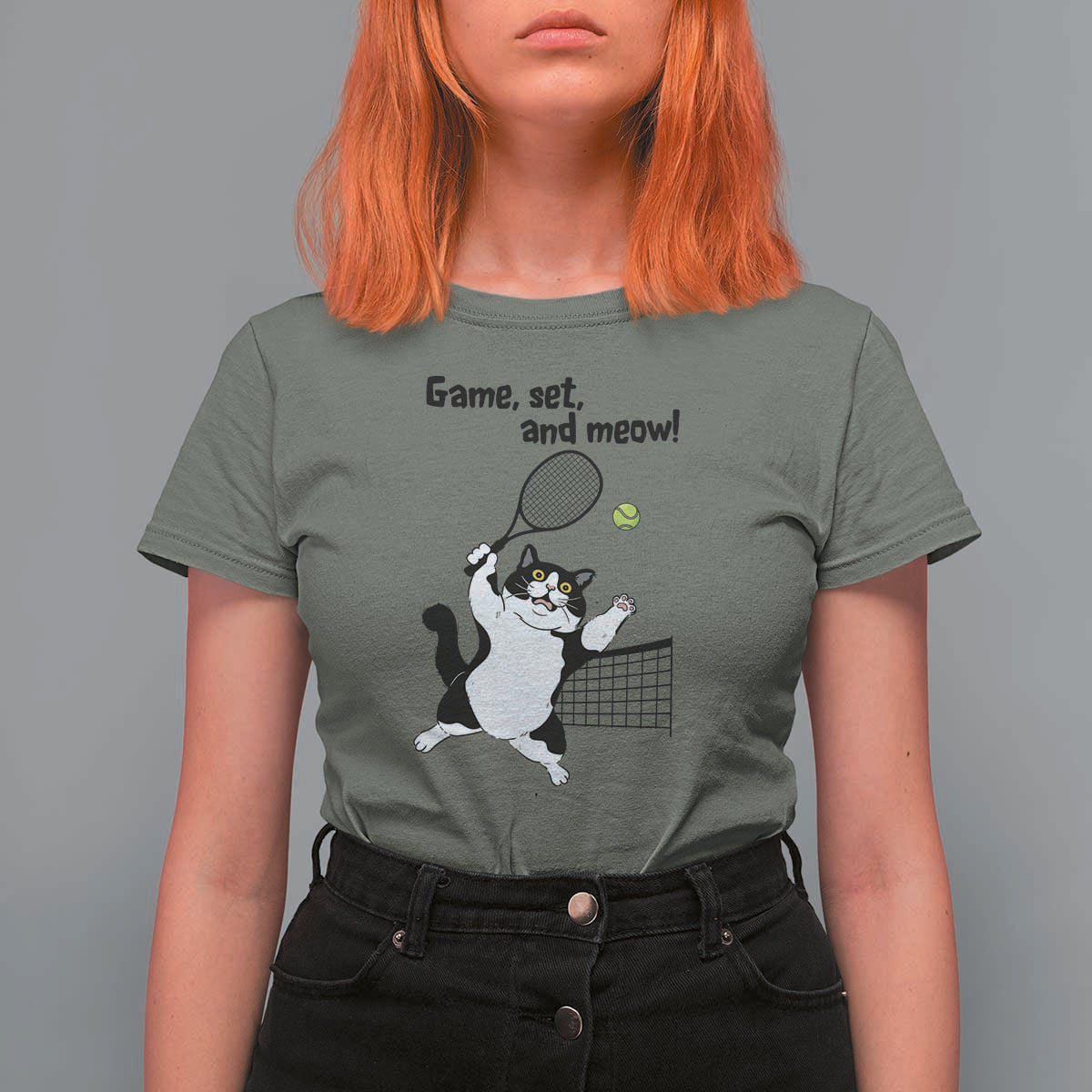 Funny Chubby Cat Tennis T Shirt For Women Game Set And Meow - Wonder Print Shop