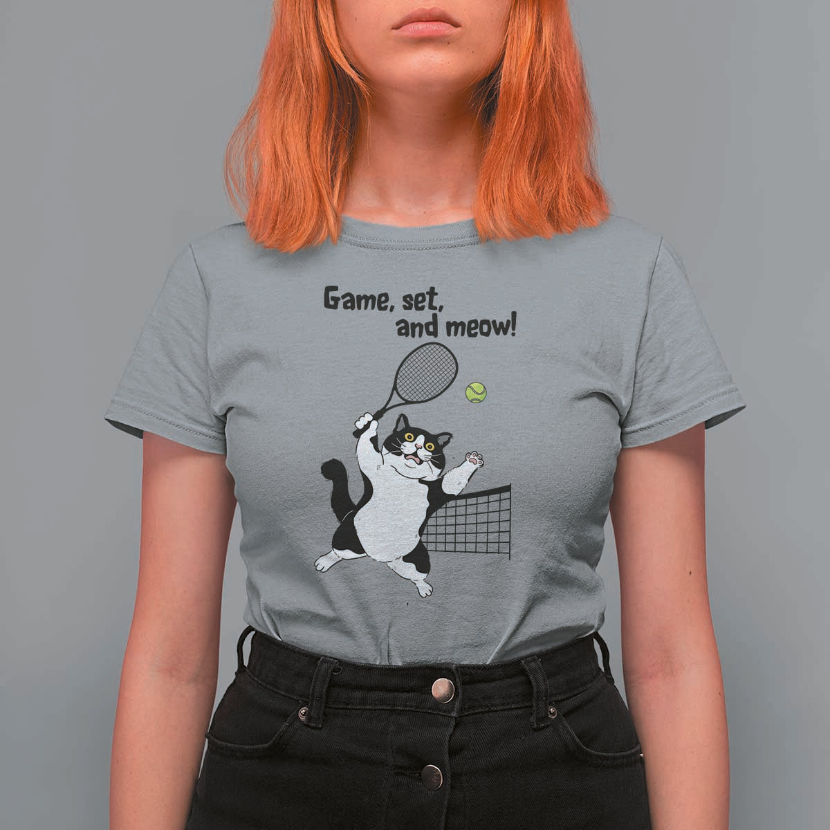 Funny Chubby Cat Tennis T Shirt For Women Game Set And Meow - Wonder Print Shop