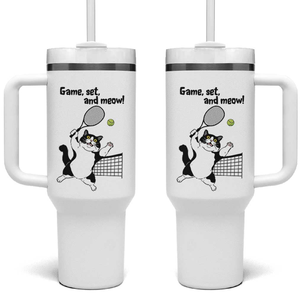 Funny Chubby Cat Tennis Tumbler With Handle Game Set And Meow - Wonder Print Shop
