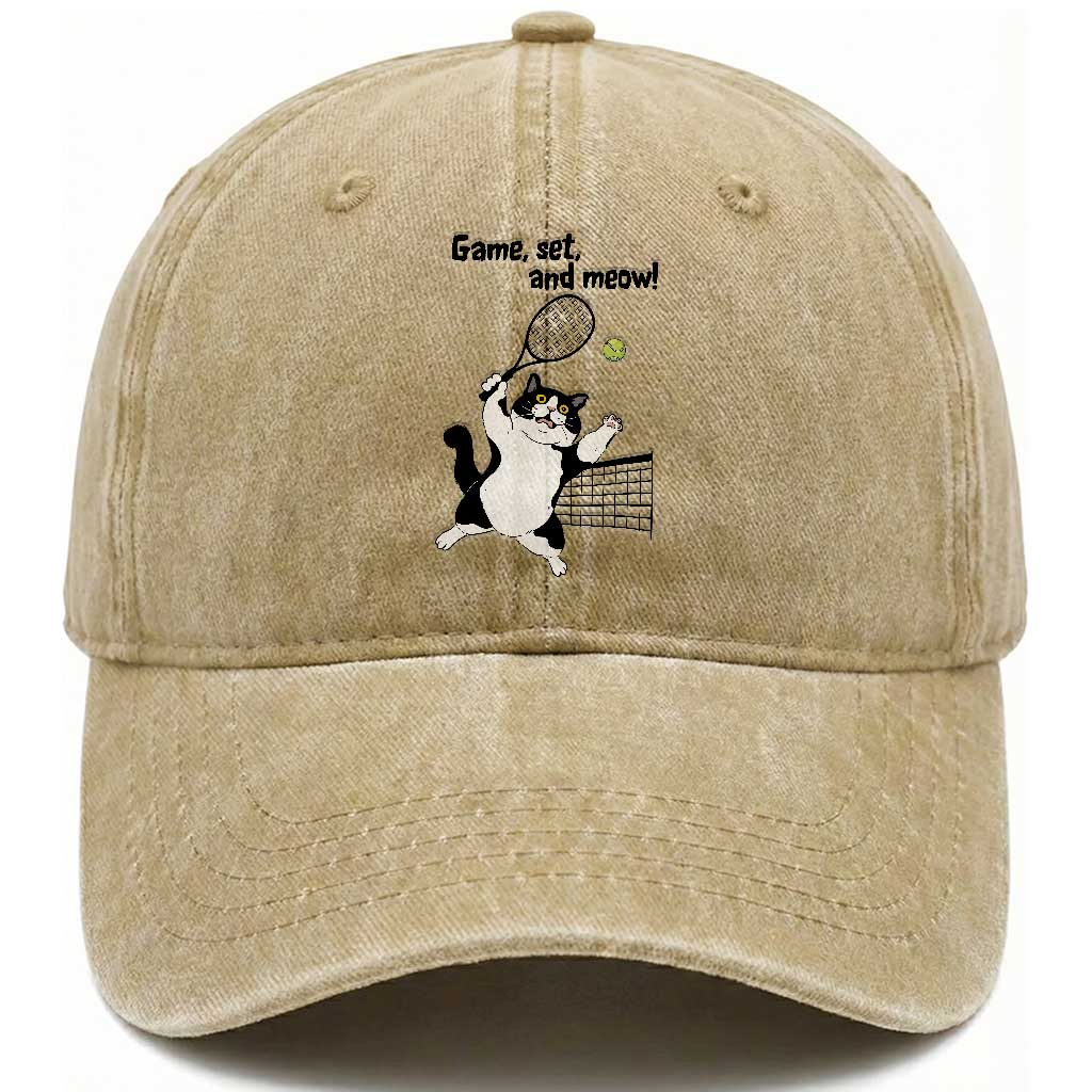Funny Chubby Cat Tennis Washed Cotton Baseball Cap Game Set And Meow