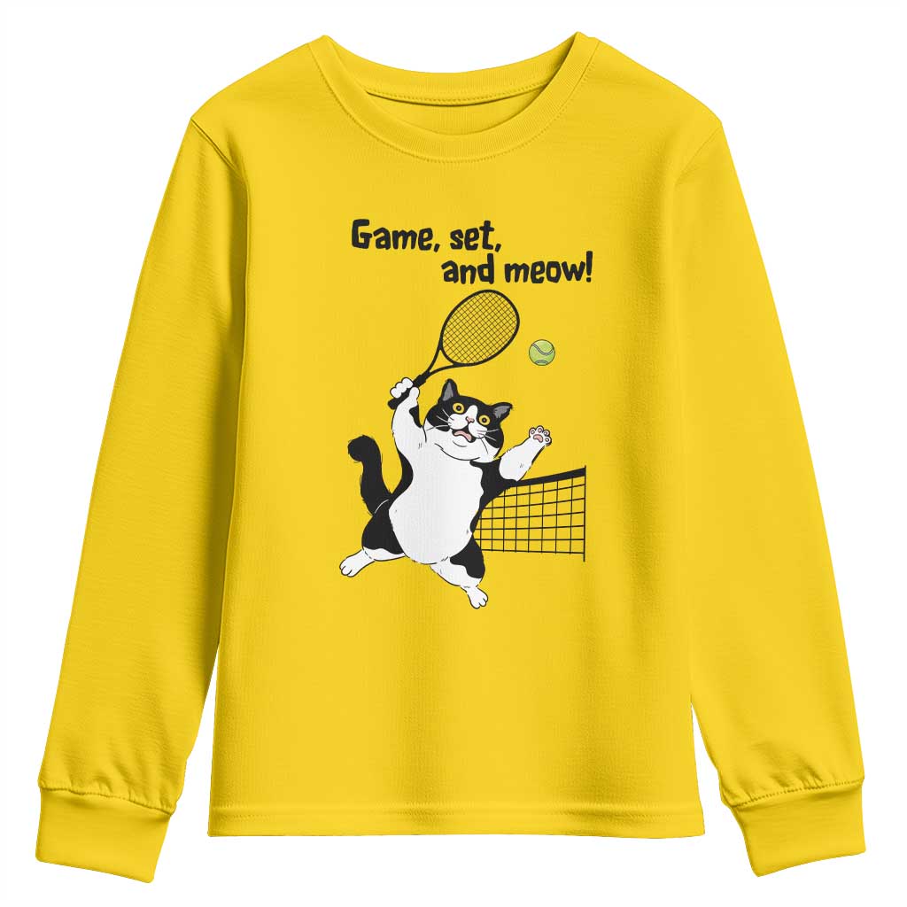 Funny Chubby Cat Tennis Youth Sweatshirt Game Set And Meow - Wonder Print Shop