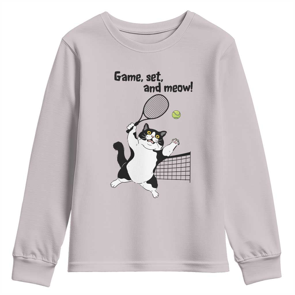 Funny Chubby Cat Tennis Youth Sweatshirt Game Set And Meow - Wonder Print Shop