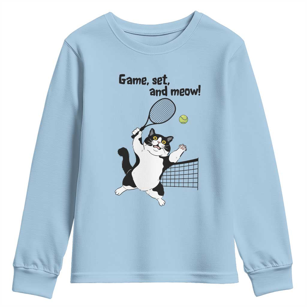 Funny Chubby Cat Tennis Youth Sweatshirt Game Set And Meow - Wonder Print Shop