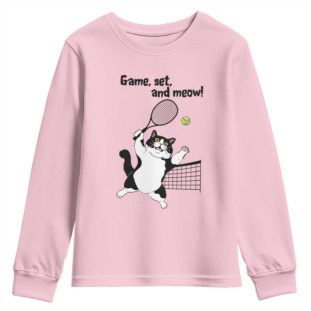 Funny Chubby Cat Tennis Youth Sweatshirt Game Set And Meow - Wonder Print Shop