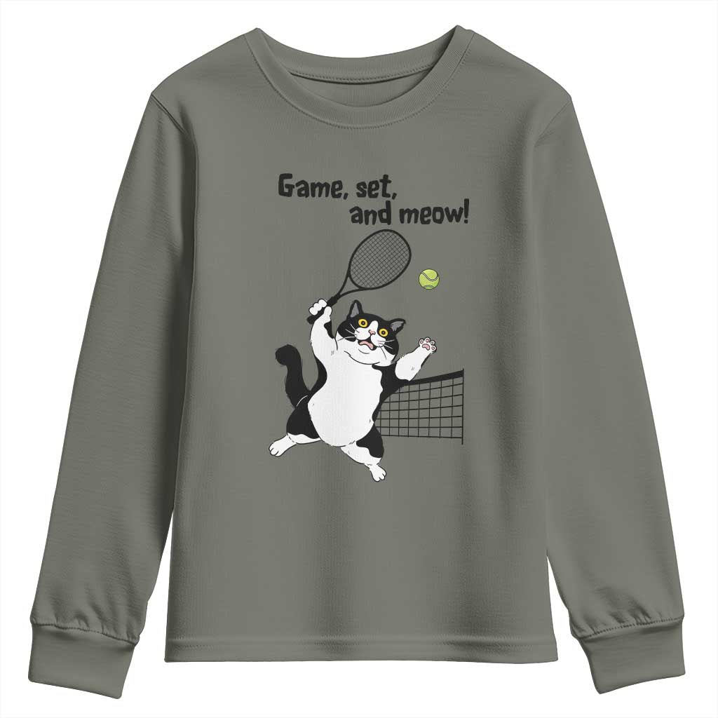 Funny Chubby Cat Tennis Youth Sweatshirt Game Set And Meow - Wonder Print Shop