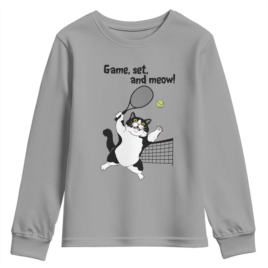 Funny Chubby Cat Tennis Youth Sweatshirt Game Set And Meow - Wonder Print Shop