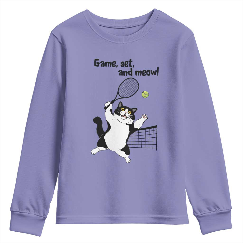 Funny Chubby Cat Tennis Youth Sweatshirt Game Set And Meow - Wonder Print Shop
