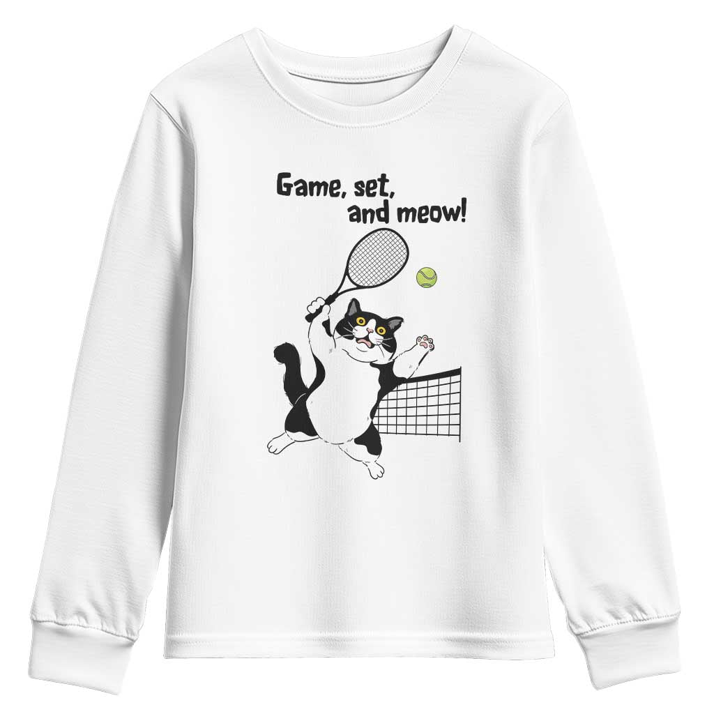 Funny Chubby Cat Tennis Youth Sweatshirt Game Set And Meow - Wonder Print Shop
