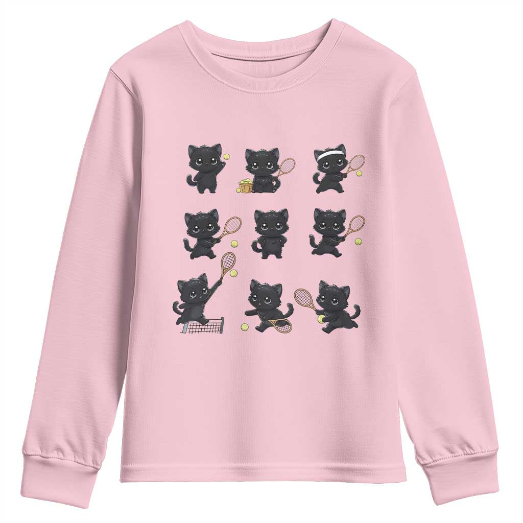 Funny Tennis Game Day Cat Youth Sweatshirt Tennis Player Gift - Wonder Print Shop