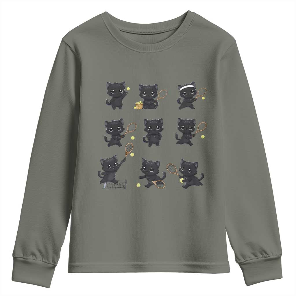 Funny Tennis Game Day Cat Youth Sweatshirt Tennis Player Gift - Wonder Print Shop