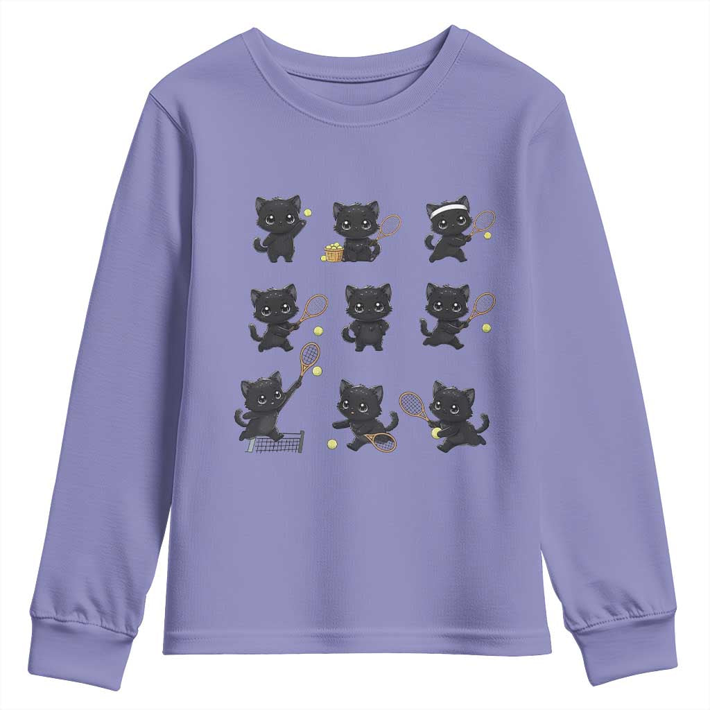 Funny Tennis Game Day Cat Youth Sweatshirt Tennis Player Gift - Wonder Print Shop