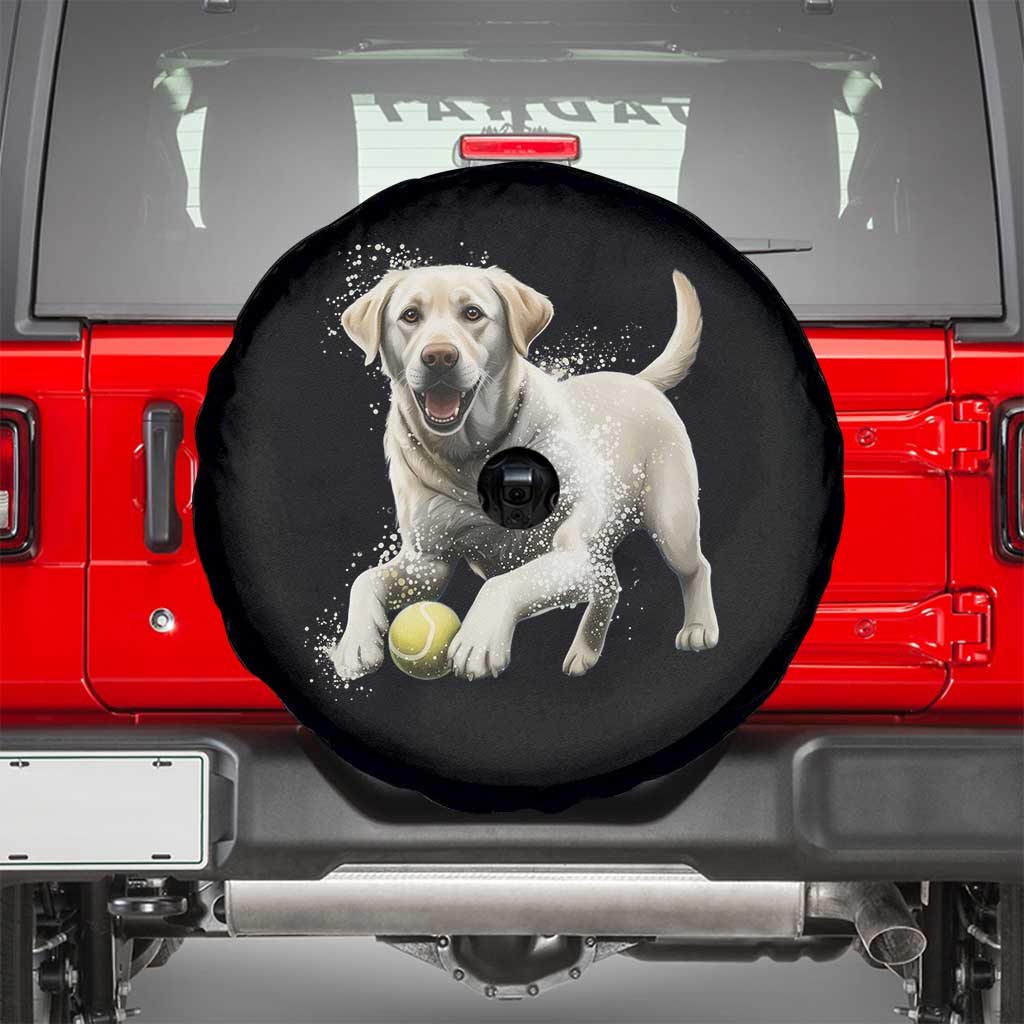 Cute Yellow Labrador Retriever With Tennis Ball Spare Tire Cover - Wonder Print Shop