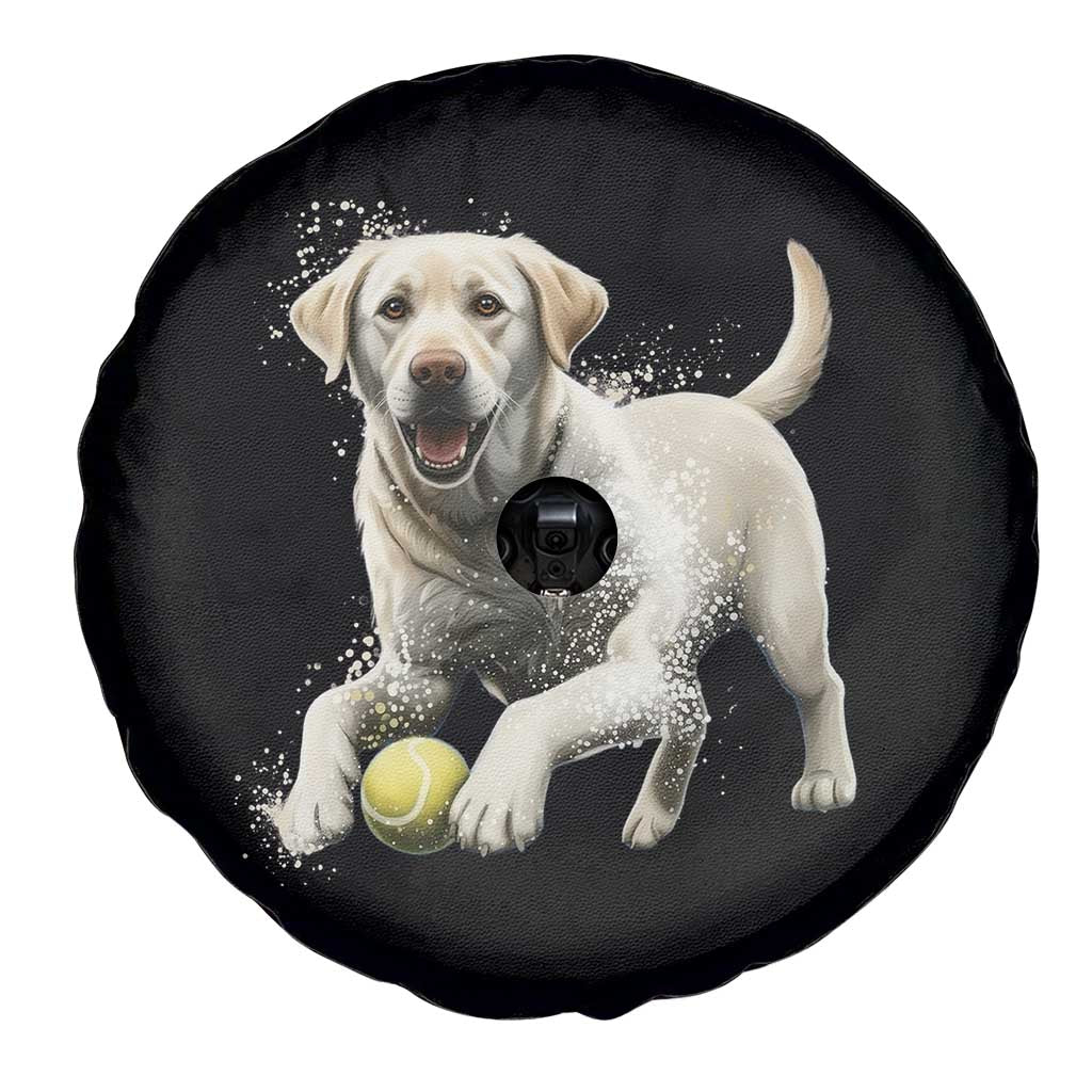 Cute Yellow Labrador Retriever With Tennis Ball Spare Tire Cover - Wonder Print Shop