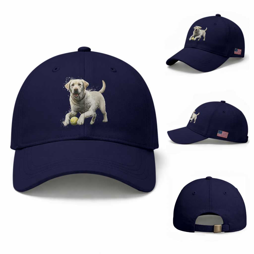 Cute Yellow Labrador Retriever With Tennis Ball Baseball Cap