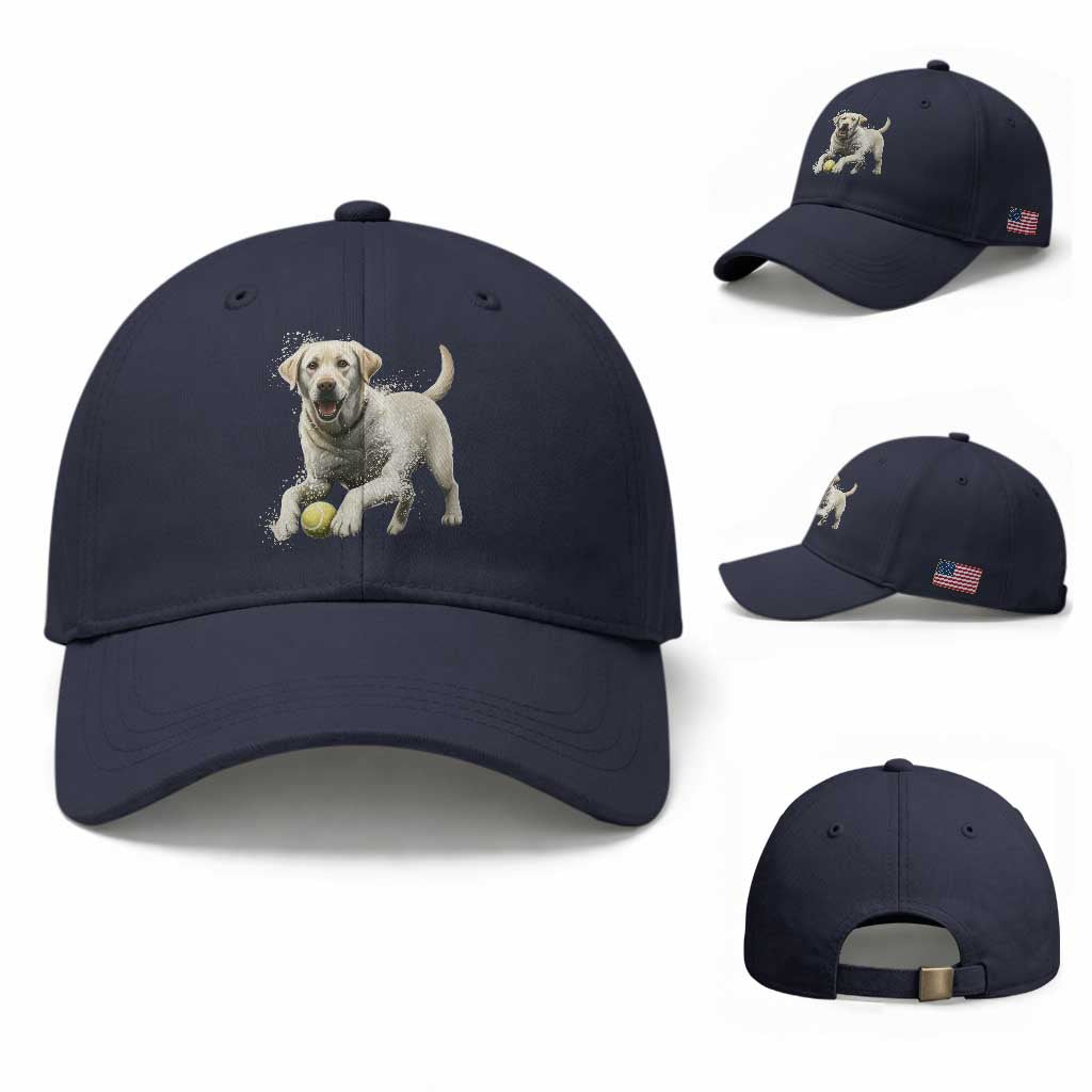 Cute Yellow Labrador Retriever With Tennis Ball Baseball Cap