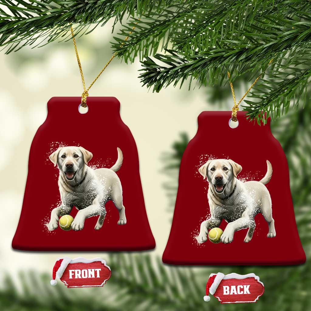Cute Yellow Labrador Retriever With Tennis Ball Ceramic Ornament - Wonder Print Shop