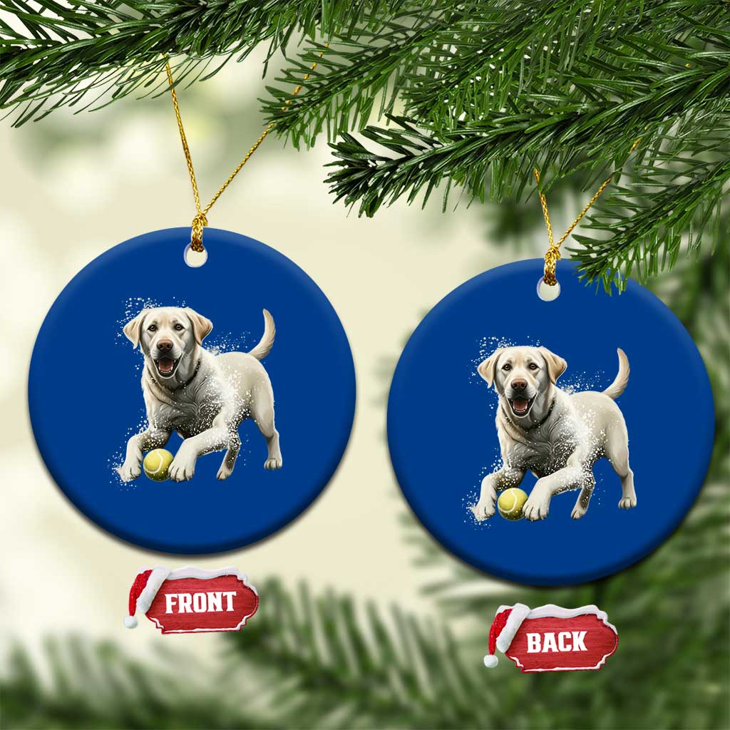 Cute Yellow Labrador Retriever With Tennis Ball Ceramic Ornament - Wonder Print Shop