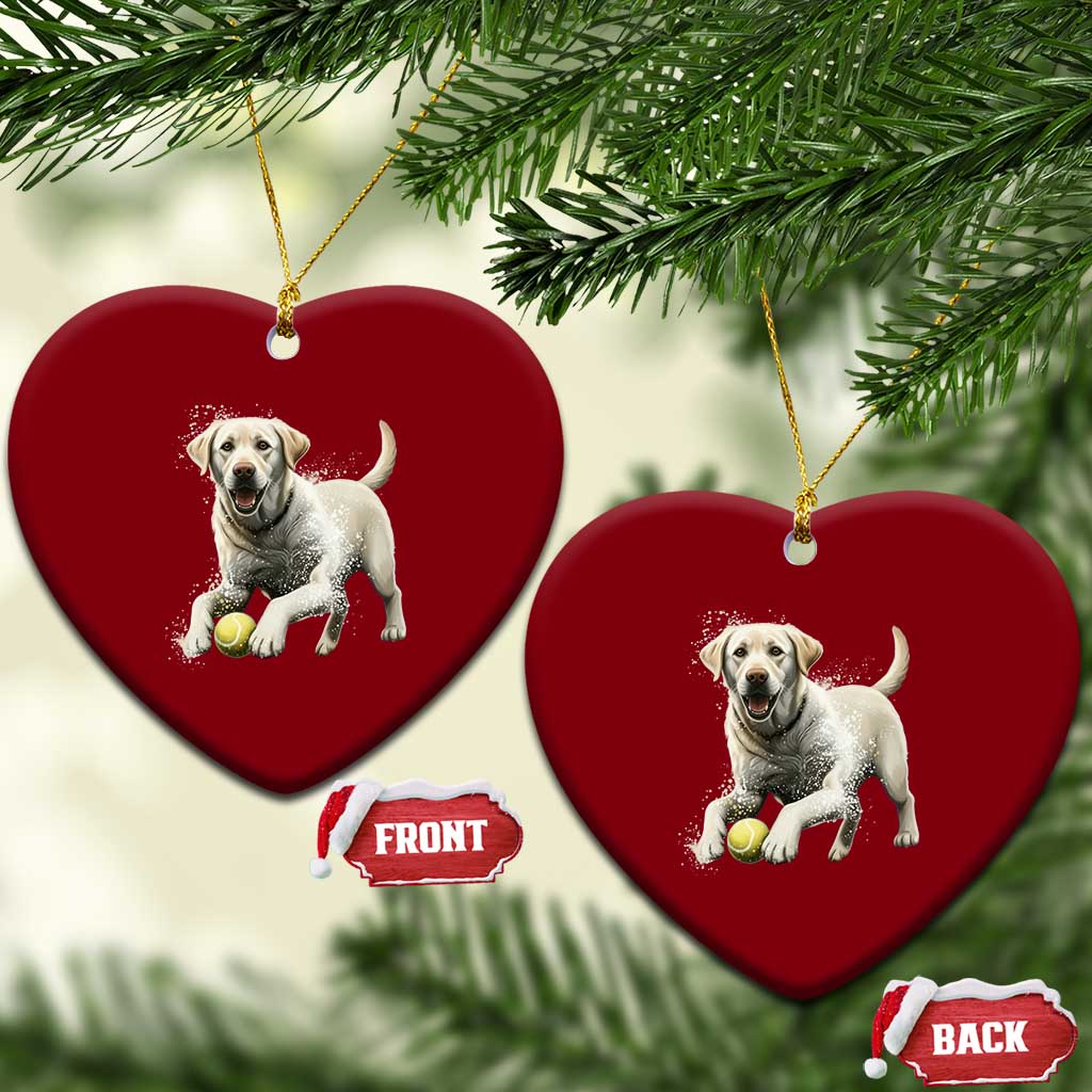 Cute Yellow Labrador Retriever With Tennis Ball Ceramic Ornament - Wonder Print Shop