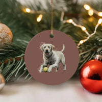 Cute Yellow Labrador Retriever With Tennis Ball Ceramic Ornament - Wonder Print Shop