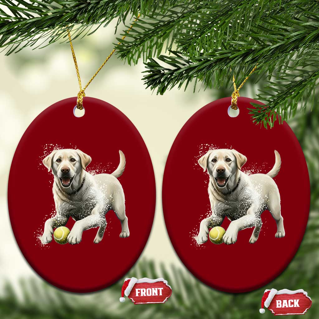Cute Yellow Labrador Retriever With Tennis Ball Ceramic Ornament - Wonder Print Shop