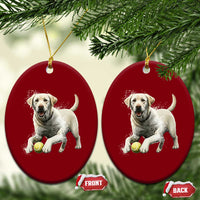 Cute Yellow Labrador Retriever With Tennis Ball Ceramic Ornament - Wonder Print Shop
