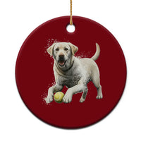Cute Yellow Labrador Retriever With Tennis Ball Ceramic Ornament - Wonder Print Shop