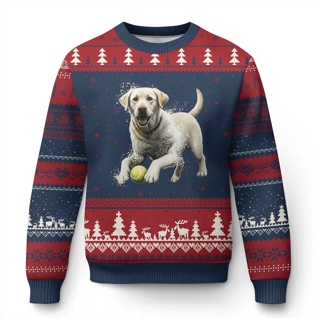 Cute Yellow Labrador Retriever With Tennis Ball Ugly Christmas Sweater - Wonder Print Shop