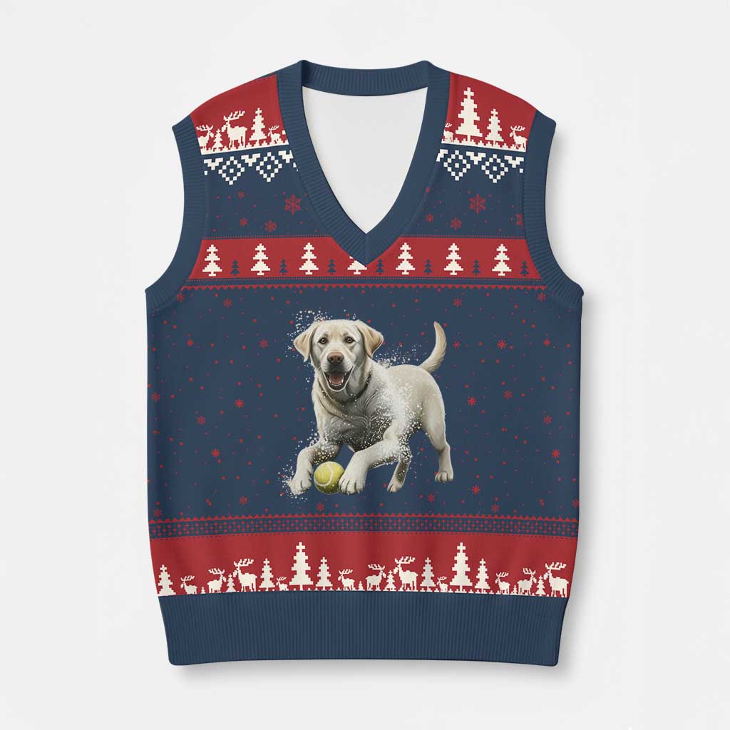 Cute Yellow Labrador Retriever With Tennis Ball V-Neck Knit Sweater Vest - Wonder Print Shop