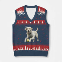 Cute Yellow Labrador Retriever With Tennis Ball V-Neck Knit Sweater Vest - Wonder Print Shop