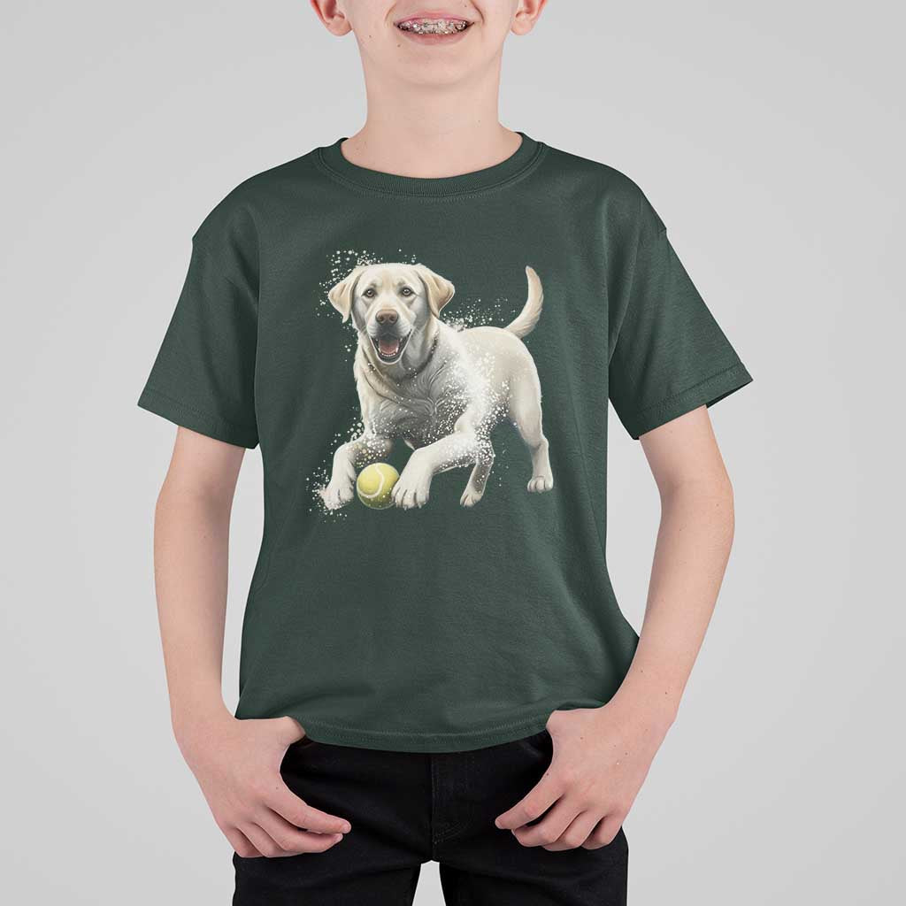 Cute Yellow Labrador Retriever With Tennis Ball T Shirt For Kid - Wonder Print Shop