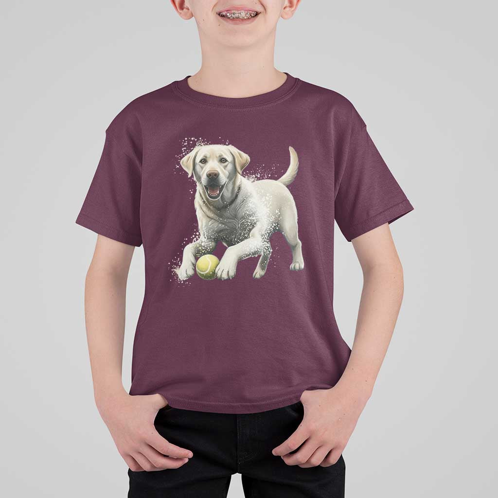 Cute Yellow Labrador Retriever With Tennis Ball T Shirt For Kid - Wonder Print Shop