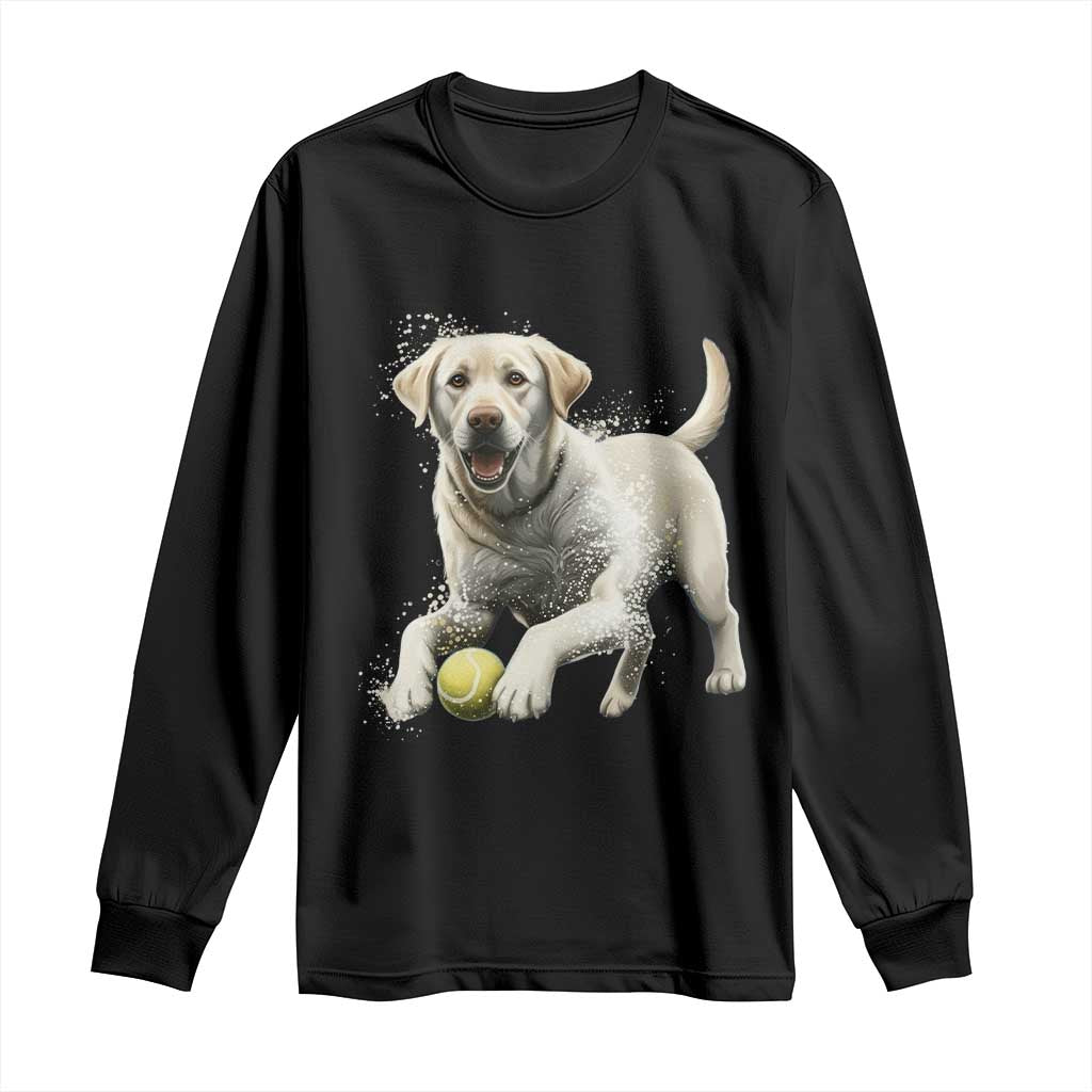Cute Yellow Labrador Retriever With Tennis Ball Long Sleeve Shirt - Wonder Print Shop