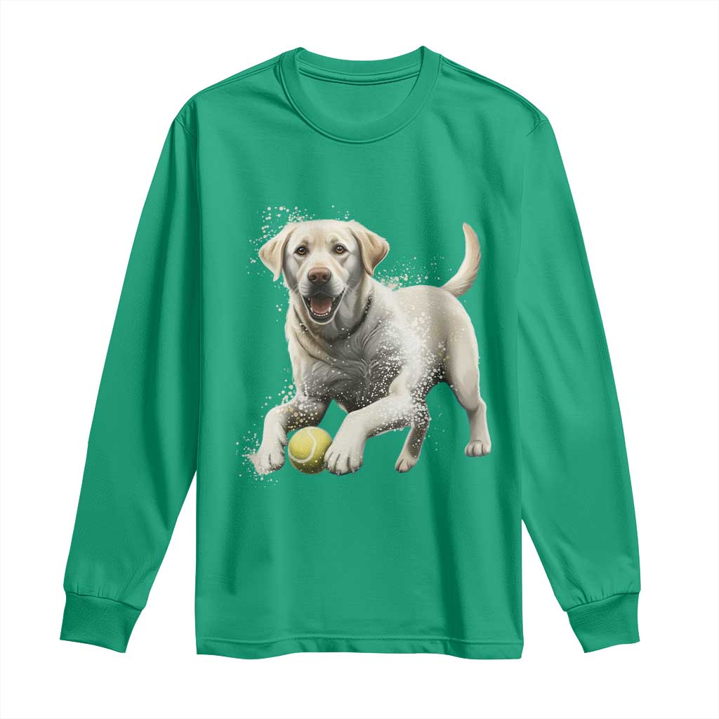 Cute Yellow Labrador Retriever With Tennis Ball Long Sleeve Shirt - Wonder Print Shop