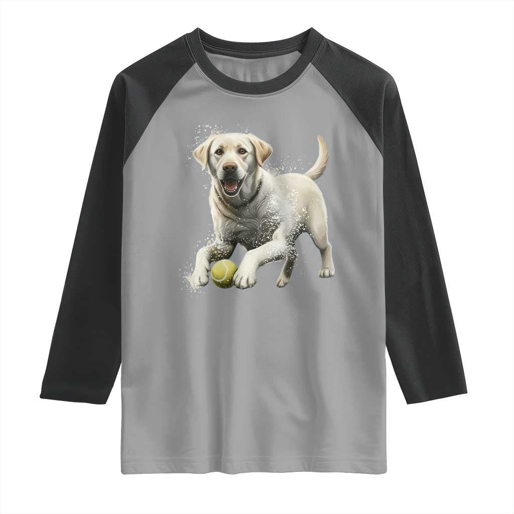 Cute Yellow Labrador Retriever With Tennis Ball Raglan Shirt - Wonder Print Shop
